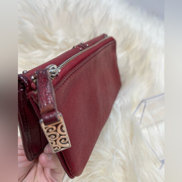 Brighton Long Wallet Red Studded Leather Patent Leather Center Trim Bifold - Picture 3 of 13